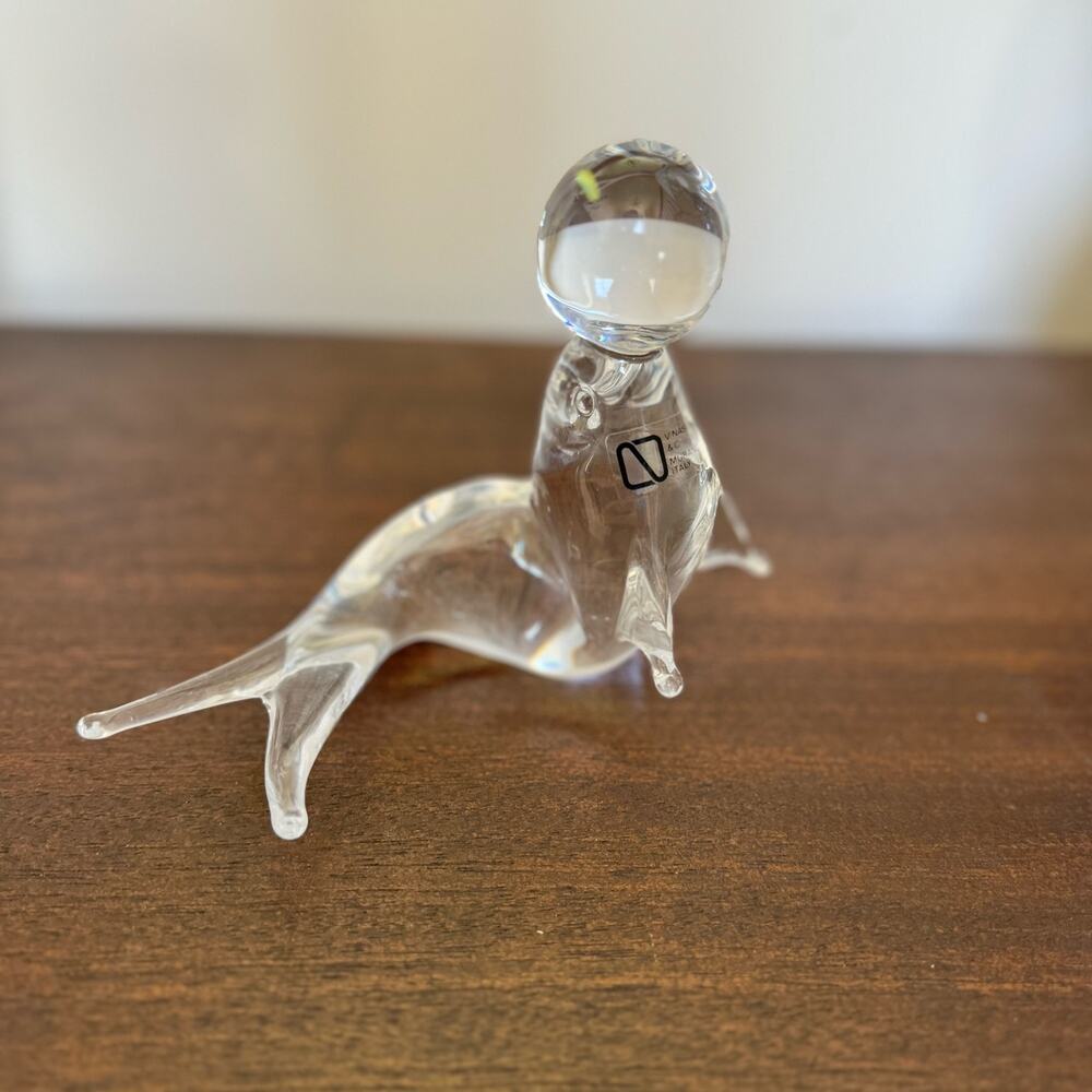 Seal with Ball Paperweight Figurine‎ Murano Italy Clear Glass Circus Ocean
